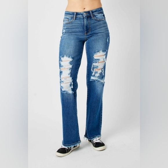 Judy Blue MR Dark Wash Straight Fit Dad Jeans Stretch Distressed 7/28 9/29 NEW - Picture 16 of 16